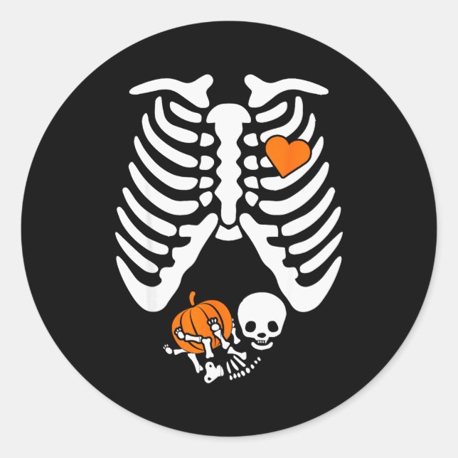 Women Skeleton Pregnancy Announcement Mom Hallowee Runder Aufkleber (Vorderseite)