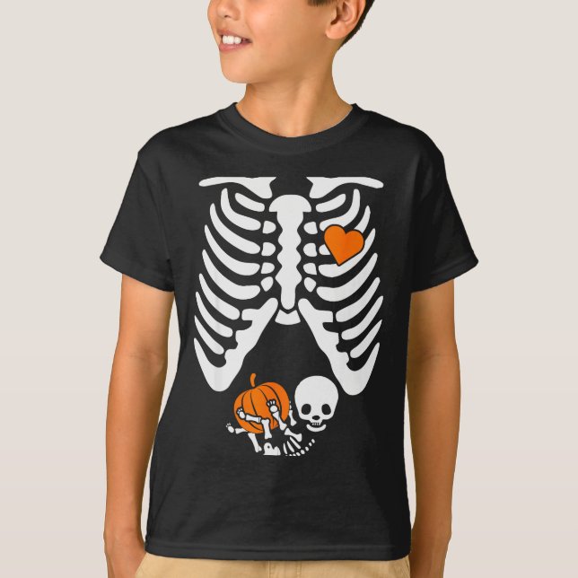 Women Skeleton Pregnancy Announcement Mom Hallowee T-Shirt (Vorderseite)