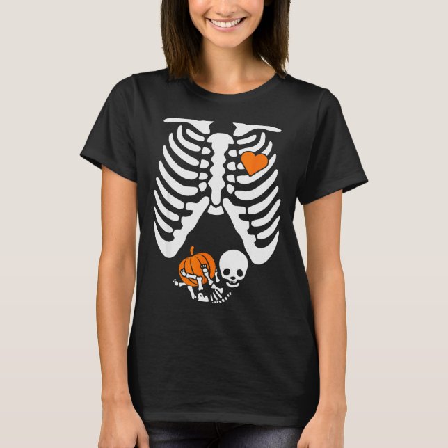 Women Skeleton Pregnancy Announcement Mom Hallowee T-Shirt (Vorderseite)