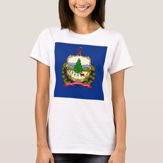 Women T Shirt mit der Flagge von Vermont Staat (Vorderseite)