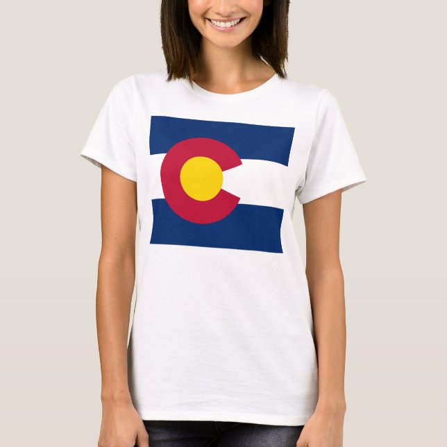 Women T Shirt mit Flag Colorado Staat (Vorderseite)