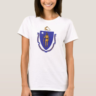 Women T Shirt mit Flag von Massachusetts Staat