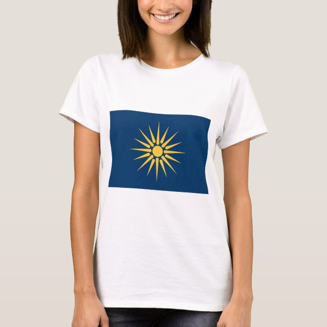 Women T Shirt with Flag of Macedonia, Greece (Vorderseite)