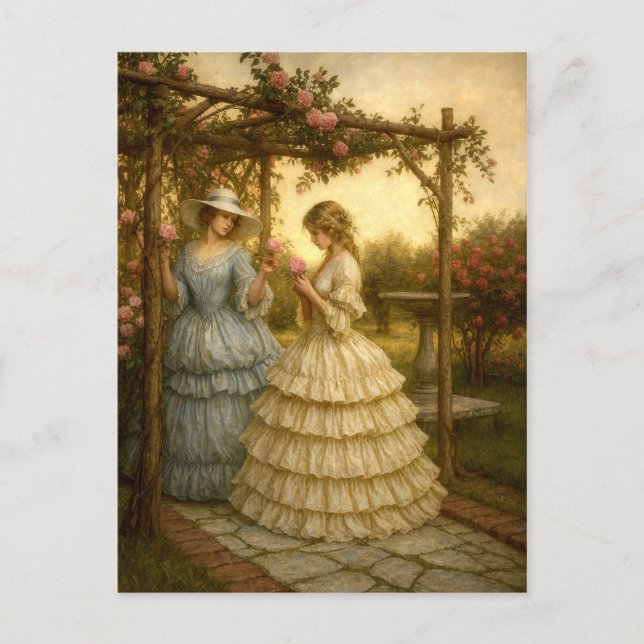 Women Under Rose Arbor In Victorian Era Garden  Postkarte (Vorderseite)