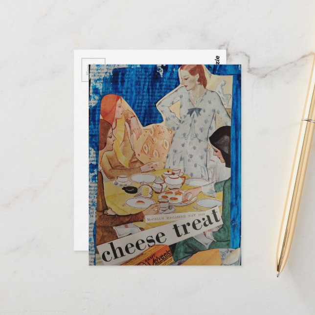 Women with a cheese treat in 1930 Collage Postkarte (Vorderseite/Rückseite Beispiel)