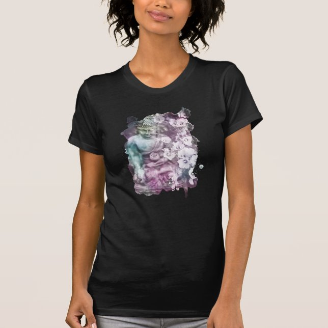 *~* Women Zen Buddha Blume Pastell Schwarzer T - S T-Shirt (Vorderseite)