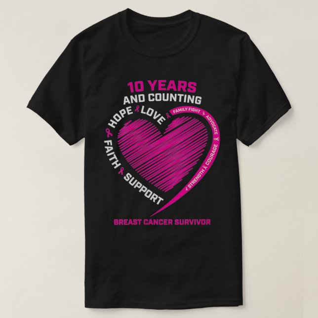 Womens 10 Years Cancer Free Gifts Women Pink Breas T-Shirt (Design vorne)