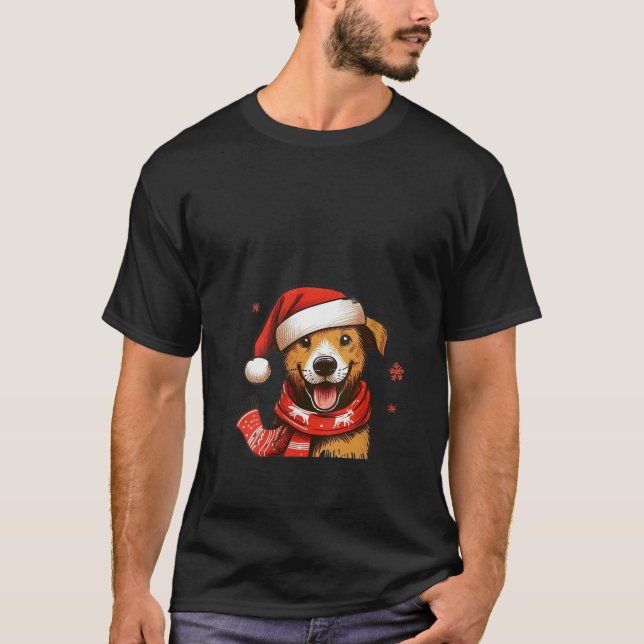 Womens A dog with a Christmas Santa hat V Neck  T-Shirt (Vorderseite)