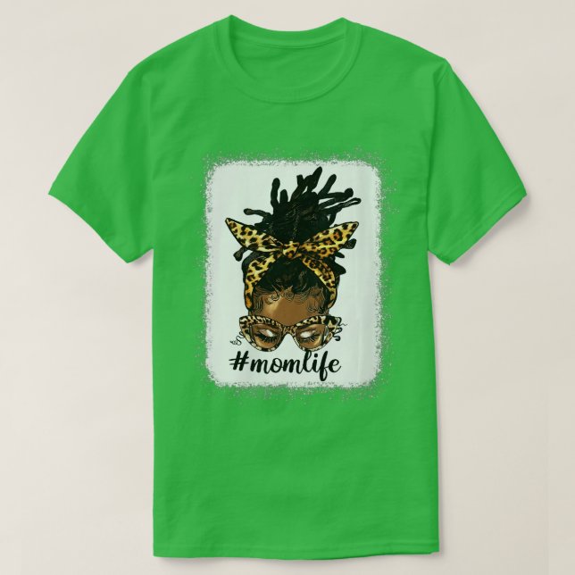 Womens Afro Messy Locations Bun Mama Life Leopard  T-Shirt (Design vorne)