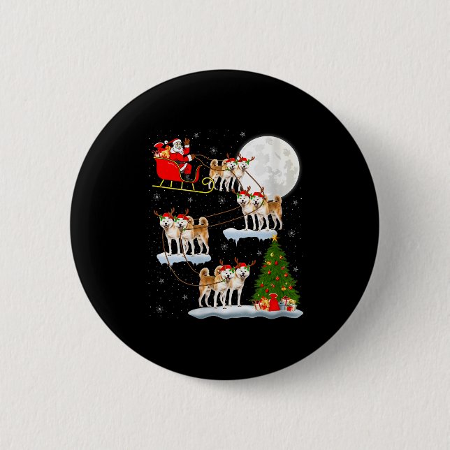 Womens Akita Dog Santa Sleigh Flying Funny Magical Button (Vorderseite)