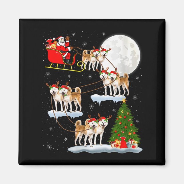 Womens Akita Dog Santa Sleigh Flying Funny Magical Magnet