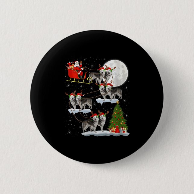 Womens Alaskan Malamute Dog Santa Sleigh Flying Fu Button (Vorderseite)