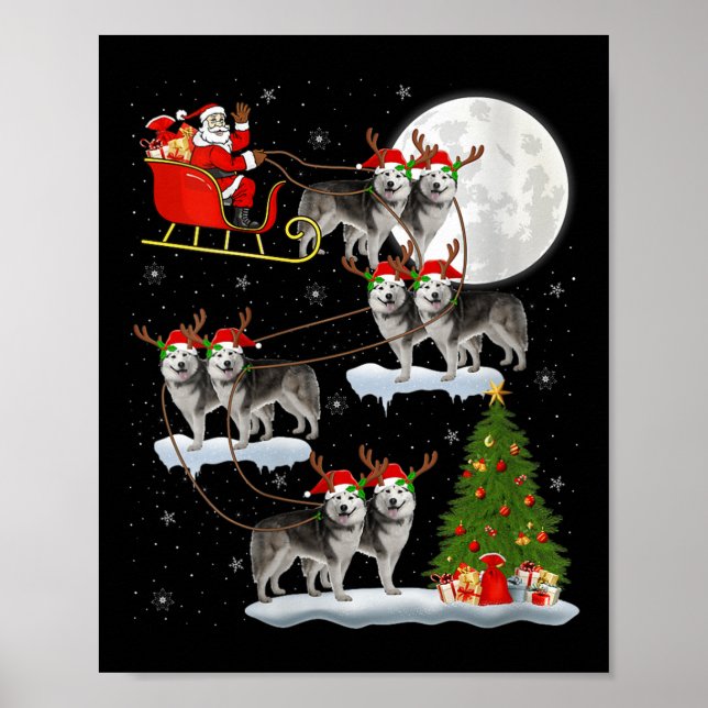 Womens Alaskan Malamute Dog Santa Sleigh Flying Fu Poster (Vorne)