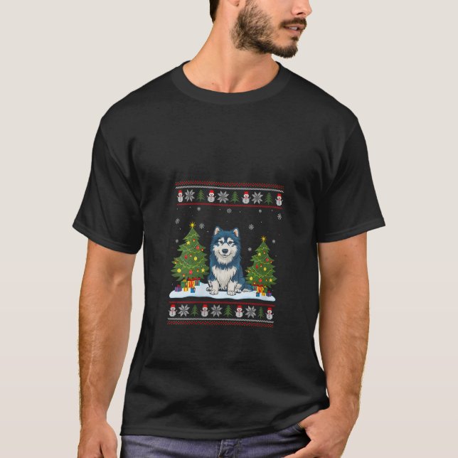 Womens Alaskan Malamute Dog Xmas Tree Light Funny T-Shirt (Vorderseite)