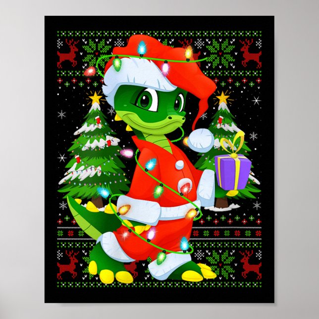 Womens Alligator Christmas Lights Santa Costume Ug Poster (Vorne)