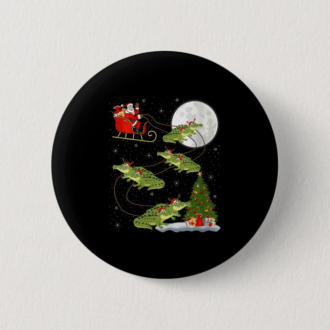 Womens Alligator Santa Sleigh Flying Funny Magical Button (Vorderseite)