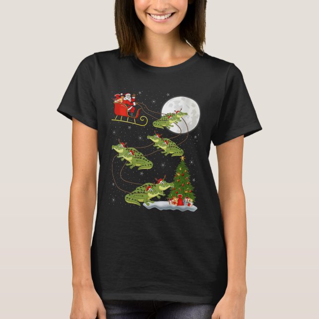 Womens Alligator Santa Sleigh Flying Funny Magical T-Shirt (Vorderseite)