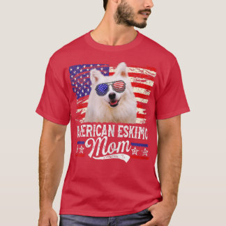 Womens American Eskimo Mama USA Flag Patriotic Mot T-Shirt