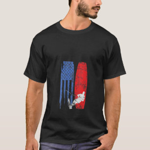 Womens American Water Ski Flag Wakeboard Skier T-Shirt