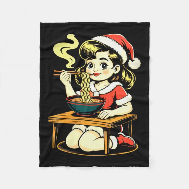 Womens Anime Ramen Xmas Kawaii Santa Girl Eating J Fleecedecke (Vorderseite)