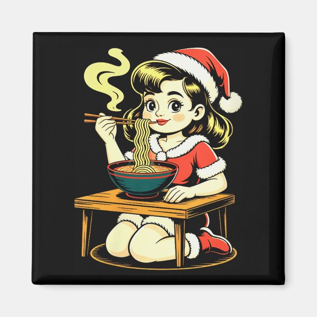 Womens Anime Ramen Xmas Kawaii Santa Girl Eating J Magnet (Vorne)