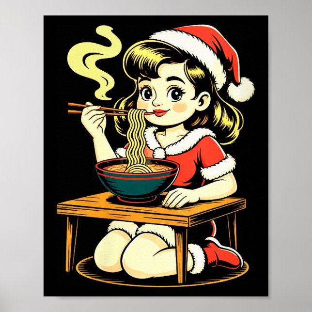 Womens Anime Ramen Xmas Kawaii Santa Girl Eating J Poster (Vorne)
