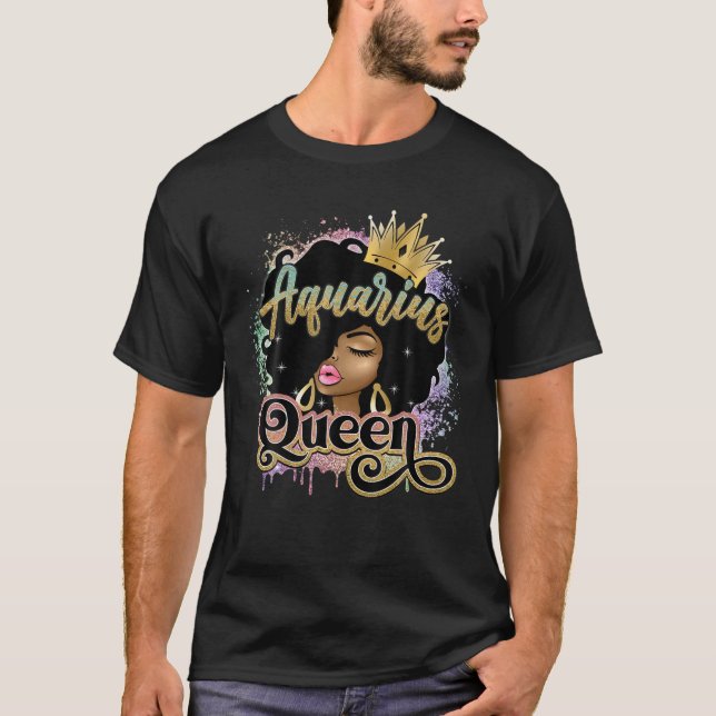 Womens Aquarius Girls Black Queen Januar Februar T-Shirt (Vorderseite)