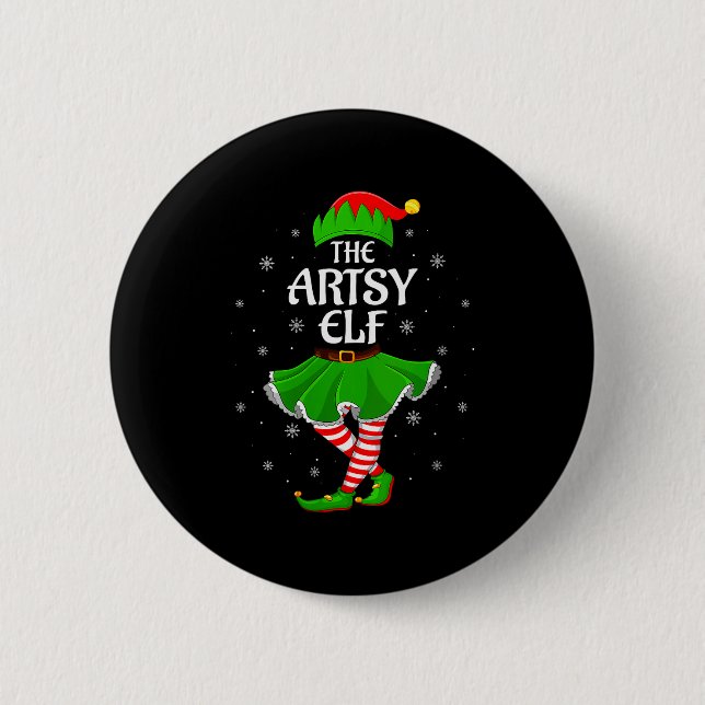 Womens Artsy Elf Christmas Family Girls Women Elf  Button (Vorderseite)