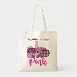 Womens Awareness Llama In October We Wear Pink Bre Tragetasche