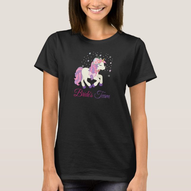 Womens  Bachelorette Party Unicorn Bride's Team T-Shirt (Vorderseite)