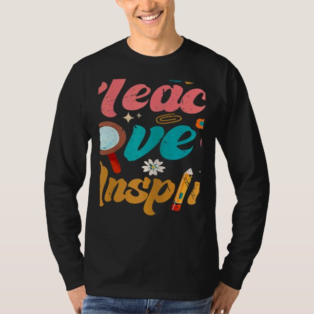 Womens Back To School Teach Love Inspire Retro Tea T-Shirt (Vorderseite)