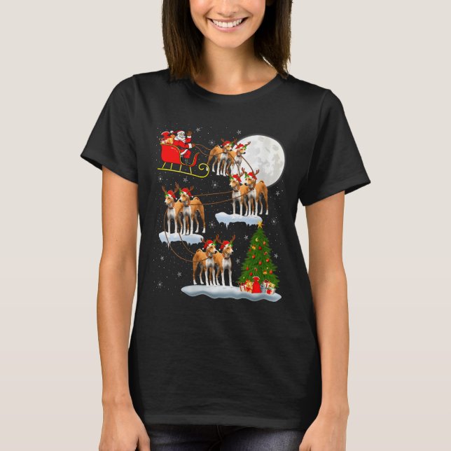 Womens Basenji Dog Santa Sleigh Flying Funny Magic T-Shirt (Vorderseite)