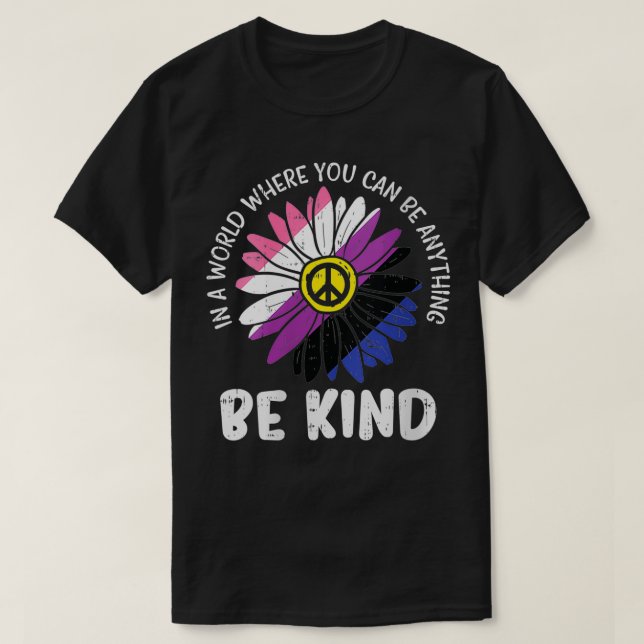 Womens Be Kind Genderfluid Daisy Peace Hippie Prid T-Shirt (Design vorne)
