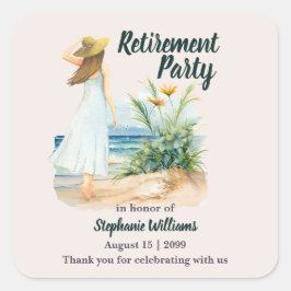Womens Beach and Blume Themed Retirement Party Quadratischer Aufkleber