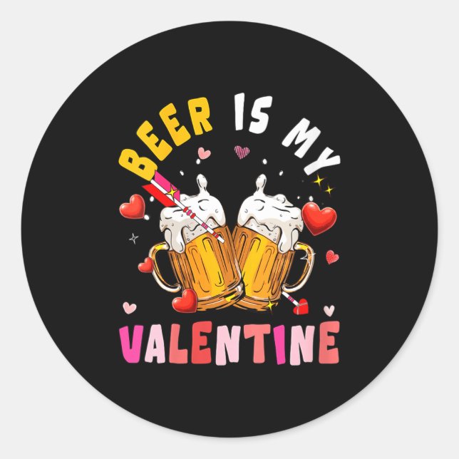 Women's Beer Is My Valentine Hearts Matching Drink Runder Aufkleber (Vorderseite)