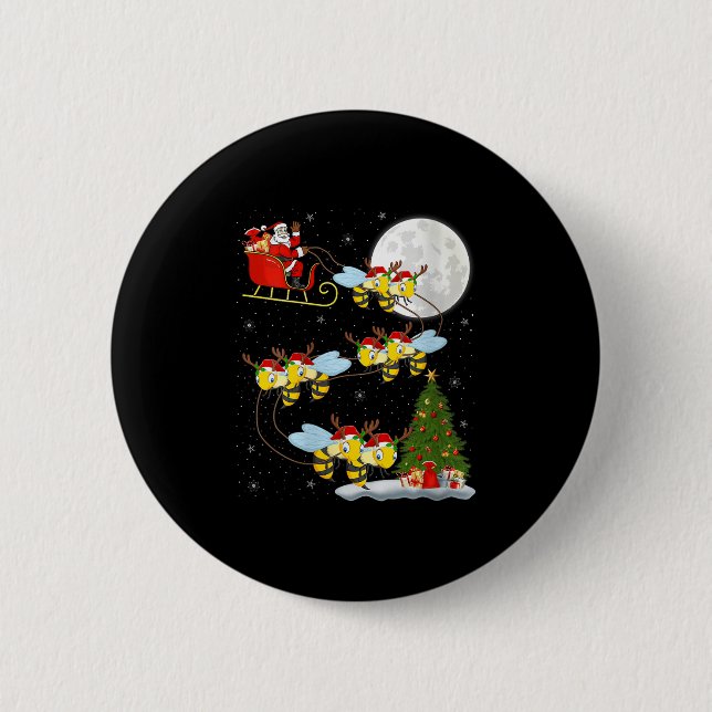 Womens Bees Santa Sleigh Flying Funny Magical Chri Button (Vorderseite)