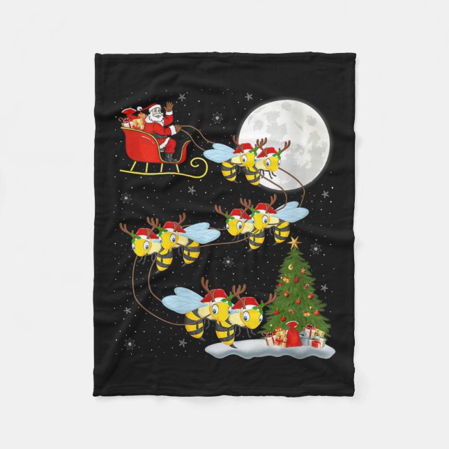 Womens Bees Santa Sleigh Flying Funny Magical Chri Fleecedecke (Vorderseite)