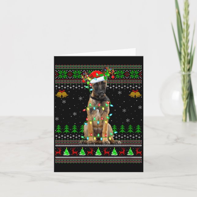 Womens Belgian Malinois Dog Ugly Christmas Sweater Karte (Vorderseite)