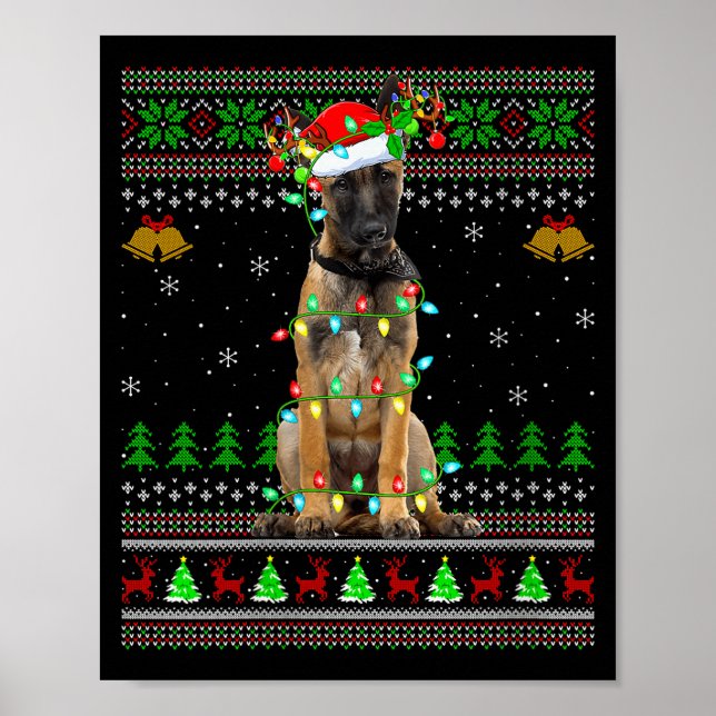Womens Belgian Malinois Dog Ugly Christmas Sweater Poster (Vorne)