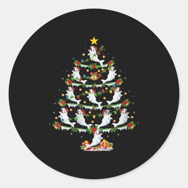 Womens Beluga Whale Christmas Tree Lights Funny Se Runder Aufkleber (Vorderseite)