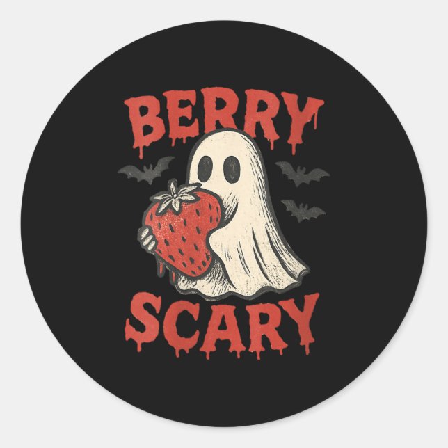 Womens Berry Y Cute Ghost Strawberry Halloween Pun Runder Aufkleber (Vorderseite)