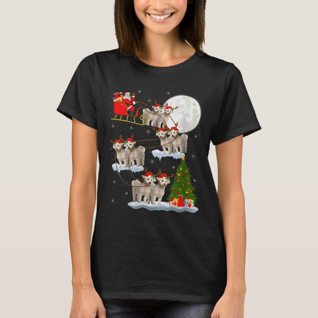 Womens Bichon Frise Dog Santa Sleigh Flying Funny  T-Shirt (Vorderseite)