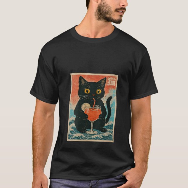 Womens Black Cat Drink Cocktail Jus Anime Kawaii F T-Shirt (Vorderseite)