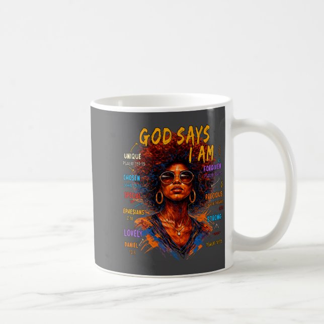 Womens Black Girl Queen God Says I Am Melanin Hist Kaffeetasse (Rechts)