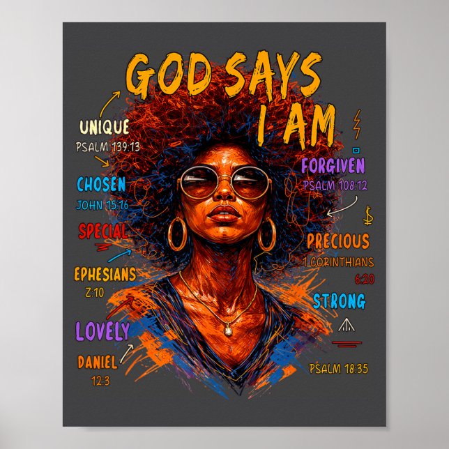 Womens Black Girl Queen God Says I Am Melanin Hist Poster (Vorne)