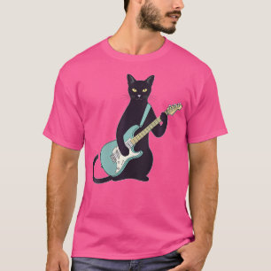 Womens Black Kitten Cat Playing Electric Gitarre M T-Shirt