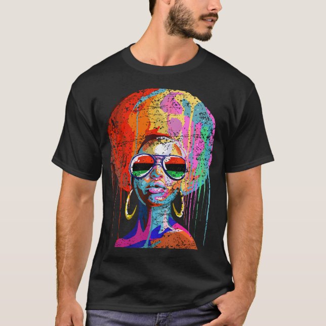 Womens Black Queen Afro Melanin Dripping Junetent T-Shirt (Vorderseite)