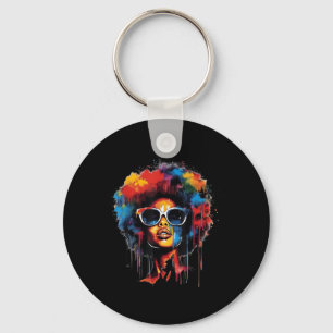 Womens Black Queen Afro Melanin Paint Dripping Jun Schlüsselanhänger