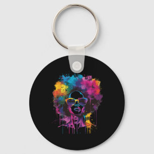Womens Black Queen Afro Melanin Paint Dripping Jun Schlüsselanhänger
