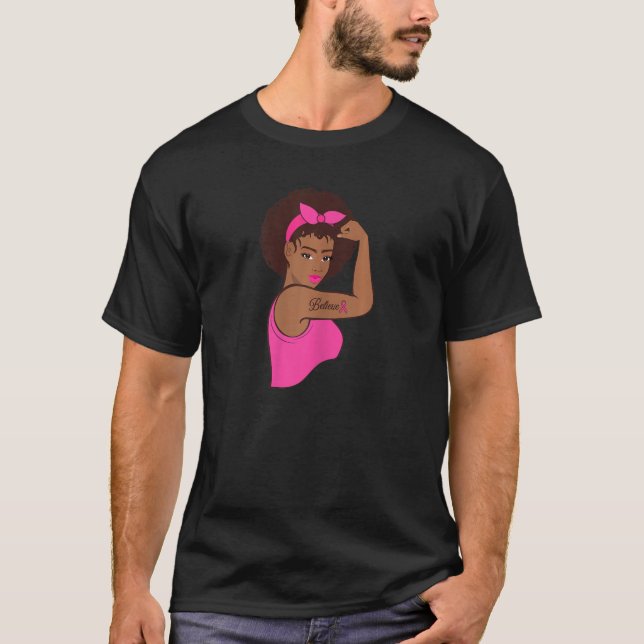 Womens Black Rosie Riveter Afro Breast Cancer Awar T-Shirt (Vorderseite)